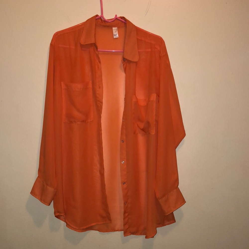 American Apparel Chiffon Button Down Orange